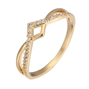 RENSINO Elegant Wave Cross Line Trendy Brass Finger Ring Shiny Zircon Encrusted Fashion Ladies Daily