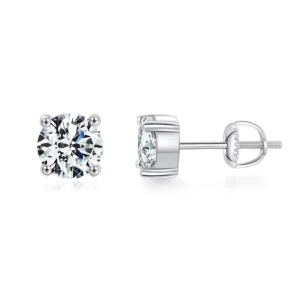RENSINO Elegant and Simple Simulated Diamond Earrings 925 Sterling Silver Geometric Round 1Ct Moissanite Small Stud Earrings
