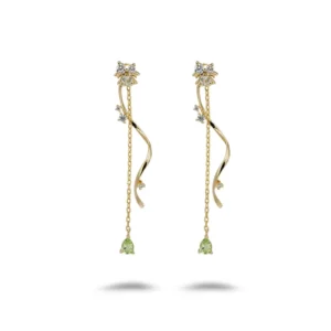 RENSINO Emotional Factory 925 Sterling Silver 14K Gold Plated Gemstone Diopside Peridot Tassels Earrings