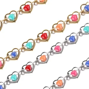 RENSINO Enamel Heart Chain 18K PVD Gold Stainless Steel Colorful Love Link Chain for DIY Necklace Bracelet Making