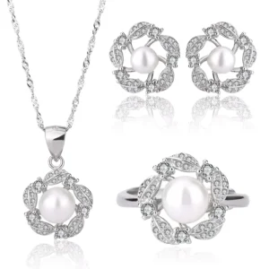 RENSINO Engagement 5-7mm Flower 925 Sterling Silver Zircon Platinum Plated Wedding Party Fresh Water Pearl