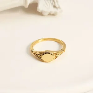 RENSINO Engravable Vintage Flower Plain Blank Stainless Steel Dainty Ring for Women