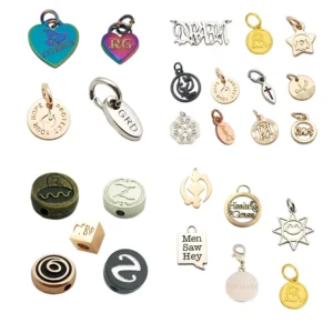 RENSINO Engraved Metal Charm Custom logo Metal Jewelry Tags for Necklace Bracelet Pendant