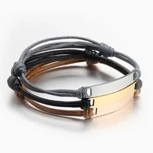 RENSINO Engraving Personalized ID logo Bracelet Stainless Steel Silver 18k Gold Rectangular Stamping Blanks bar Charm Macrame Bracelets