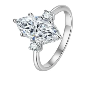 RENSINO Entry Luxury Small style 925 Sterling Silver Marquise Cut Ring Claw Set Gold Plated Moissanite Ring for Women