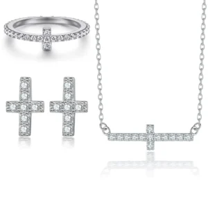 RENSINO Ethiopian White Gold Plated Real S925 Silver Cross Jewelry Set