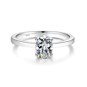 RENSINO Euro American Cross border Minimalist Fashion Oval Moissanite Platinum Plated for Certified Premium S925 Ring