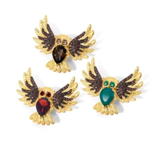 RENSINO Euro American Vintage Design High end Luxury S925 Pure Silver Natural Green Agate Owl Brooch Pendant Accessories