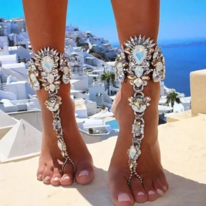 RENSINO Europe Fashion Accessories Popular Elements Anklet Gold Silver Exaggeration Metal Diamond Anklet for Women and Girls Gifts