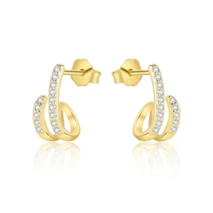 RENSINO Europe and America INS Style 925 Sterling Silver Double Circle Shape 5A Zircon Stud Earrings for Women Jewelry