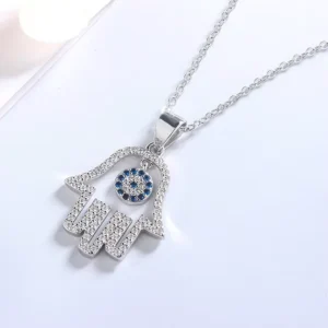 RENSINO Europe and America Style 925 Sterling Silver 5A Zircon Evil Eye Charm Necklace for Religion Presents