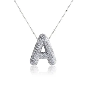 RENSINO Europe and United States Cross Border Copper Plated White Gold Pendant 26 Letters Necklace Chubby Silver for Gifts