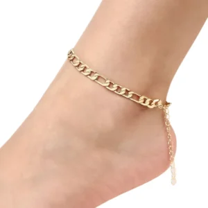 RENSINO European 18K Gold Plated Chunky Chain Summer Barefoot Jewelry Anklet Bracelet Cuban Anklet