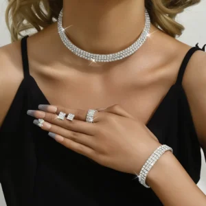 RENSINO European & American Bridal Jewelry Set Rhinestone Claw Necklace Earrings Bracelet Tiara Accessories