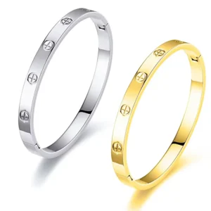 RENSINO European American Fashion Designer 316L Stainless Steel Zircon Cuff Screwdriver Bracelet Eco Friendly Gold Rose Gold Plating