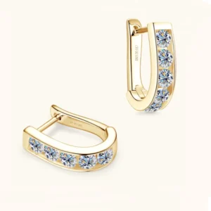 RENSINO European American Fashion S925 Silver U Shaped 0.1ct Moissanite Earrings Simple High End Couple Style Sweet Cool