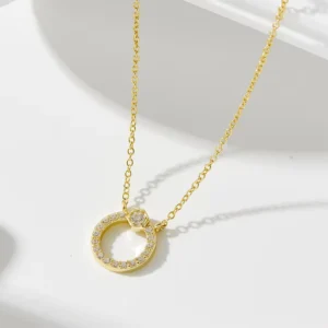 RENSINO European & American Geometric Design Circle Full Diamond Pure Silver Necklace Silver Plating Zircon Collarbone Chain For Women