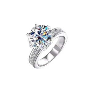 RENSINO European American High end Platinum Plated S925 Sterling Silver 3 Carat Moissanite Women’s Engagement Trendy Ring