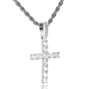 RENSINO European American Hip Hop 925 Silver Necklace Full Zirconia Plated Solid Cross Pendant Gold Fine Chains Necklaces