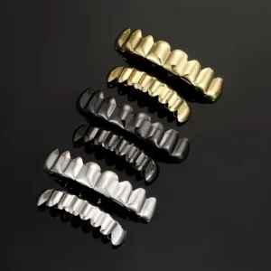 RENSINO European American Hip Hop Geometric Copper 18K Gold Unisex Tooth Grills Decorative Props Shiny Upper Eight Lower