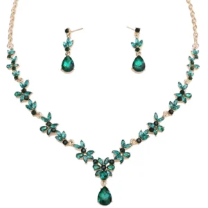 RENSINO European American Luxury Gold Plated Alloy Crystal Set Chain Necklace Earrings Japanese Korean Fashion Bride Accessories