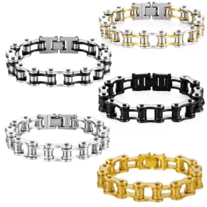 RENSINO European American Punk style Jewelry Men’s Personalized Edgy Bold Rolling Motorcycle Non Fading Chain Bracelet