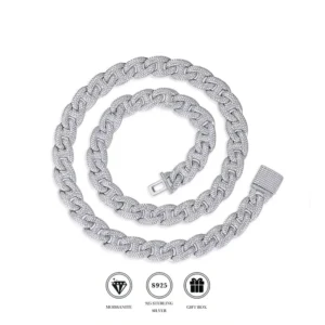RENSINO European American Trendy 925 Silver Moissanite Infinity Cuban Chain Necklace 12mm Full Ice Out