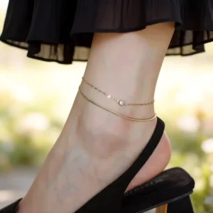 RENSINO European American style Headscarves Double layer Titanium Steel Anklet Teardrop Shape Gold platedlight Luxury
