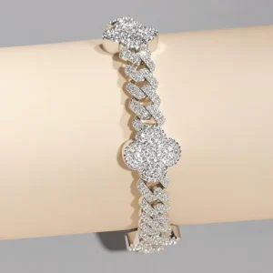 RENSINO European And American Hip hop Style Moissanite Flower Jewelry Cuban Chain High end S925 Silver Bracelet Cross border Jewelry