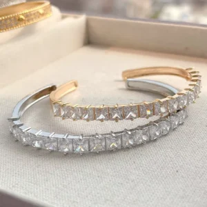 RENSINO European And American Niche Design Bracelet Full Pave Single Row Luxury Zircon Open Cuff Bangle