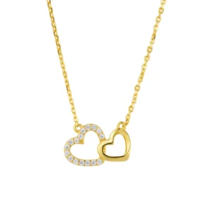 RENSINO European Minimalist S925 Sterling Silver Cubic Zircon Heart Pendant Necklace for Women Silver Double Heart Necklaces