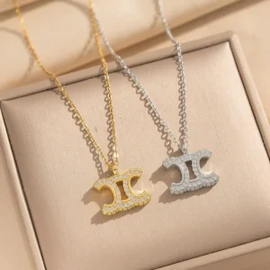 RENSINO European and American Double C Necklace for Women Light Luxury with a High end Feel Arc De Triomphe Non fading Le