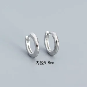 RENSINO European and American Light Luxury S925 Sterling Silver Cool Style Irregular Hammered Pattern Round Earrings