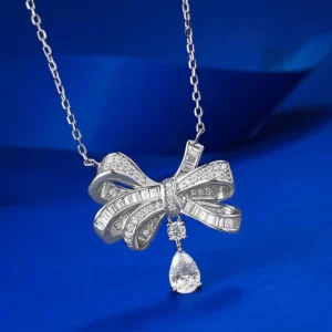 RENSINO European and American New S925 Silver Bow Necklace Pendant for Women Light Luxury Daily Jewelry Women