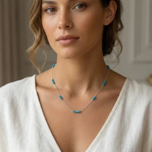 RENSINO European and American Simple Style Custom Jewelry Sterling Silver S925 Rhodium Plated Fashion Delicate Gemstone Beaded Necklace