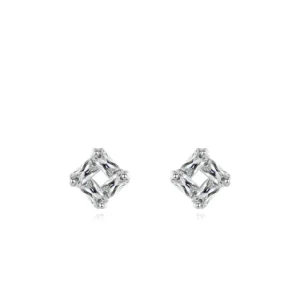 RENSINO European and American Style Fashionable Square Zircon Stud Earrings Jewelry Women Temperament Sterling Silver 925 Earrings