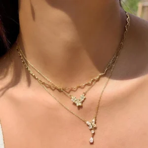 RENSINO European and American-style jewelry 18k gold-plated stainless steel necklace with zircon pendant women’s style