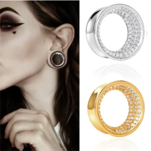RENSINO Evorte Saddle Fit Sparkling Luxurious Ear Gauges Tunnels Expander Stretcher Piercing Body Women Man Fashion Stainless Steel