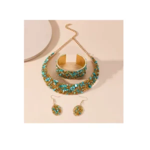 RENSINO Exaggerated Colorful Jewelry in Europe and America Personalized Fashion Metal Shining Women’s Jewelry Set