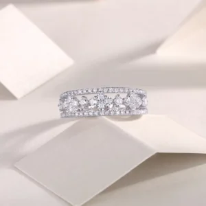 RENSINO Exclusive Design Fine Jewelry Ladies 925 Sterling Silver Moissanite Eternity Band Ring for Wedding Engagement or Gift