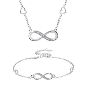 RENSINO Exquisite 925 Sterling Silver Infinity love Symbol Pendant Necklace Bracelet Earrings 5A Zircon Women’s Jewelry Set