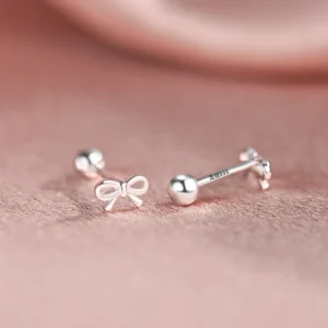 RENSINO Exquisite Elegance Ins S925 Sterling Silver Geometric Earrings Gifts for Women Bow Tie Stud Earrings