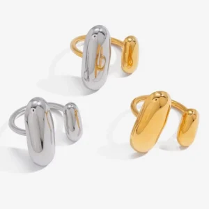 RENSINO Exquisite Elegant Stainless Steel Jewelry Silver 18K Gold Plated Hug Ring Plain Band Eternal Ring Open Rings for Women Girls