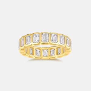 RENSINO Exquisite Emerald set Moissanite Ring S925 Sterling Silver Plated with 18K Gold