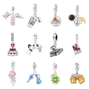 RENSINO Exquisite Fashion Bracelet Necklace Jewelry Accessories Copper Silver Plated Mini Food Charms for Jewelry Making