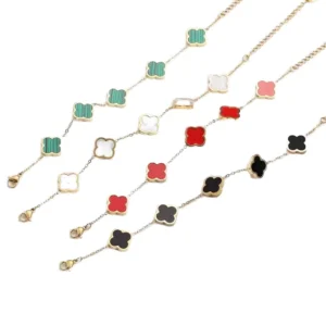 RENSINO Exquisite Four Leaf Clover Women’s Bracelet High Quality 925 Silver Agate Pearl Flower Pattern Chain Fashion Bracelet
