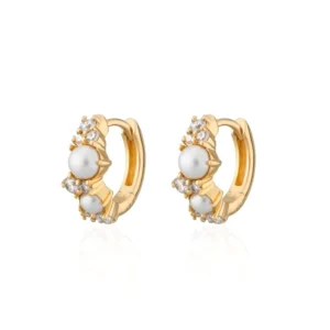 RENSINO Exquisite French Style S925 Sterling Silver Pearl Earrings Gifts for Women Irregular Round Hoop Earrings