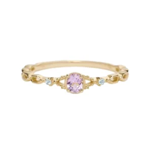 RENSINO Exquisite Geometric Natural Crystal Amethyst Rings Gold Plated 925 Sterling Silver Quiet Luxury Jewelry for Everyday Wear