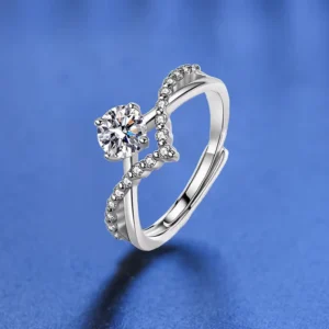 RENSINO Exquisite Infinity Twist Moissanite Ring with V Crown Adjustable Sterling Silver Band for Women Jewelry