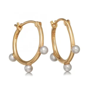 RENSINO Exquisite Jewelry 925 Sterling Silver Gold Plated Hoop Pearl Earrings